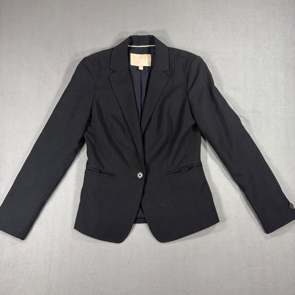 Banana Republic Pinstripe Blazer Womens 0P Navy Excellent Tailored One Button